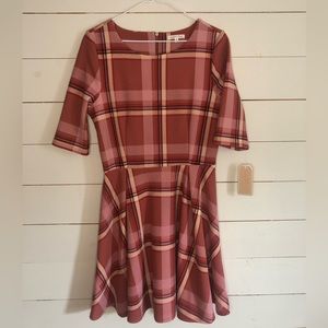 NWT COPPER KEY JUNIOR SALMON/PINK PLAID FULL SKIRT DRESS Medium